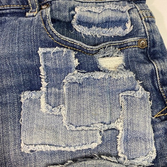 Aeropostale Medium Wash Cut Off Jean Shorts with Patches - Picture 6 of 9